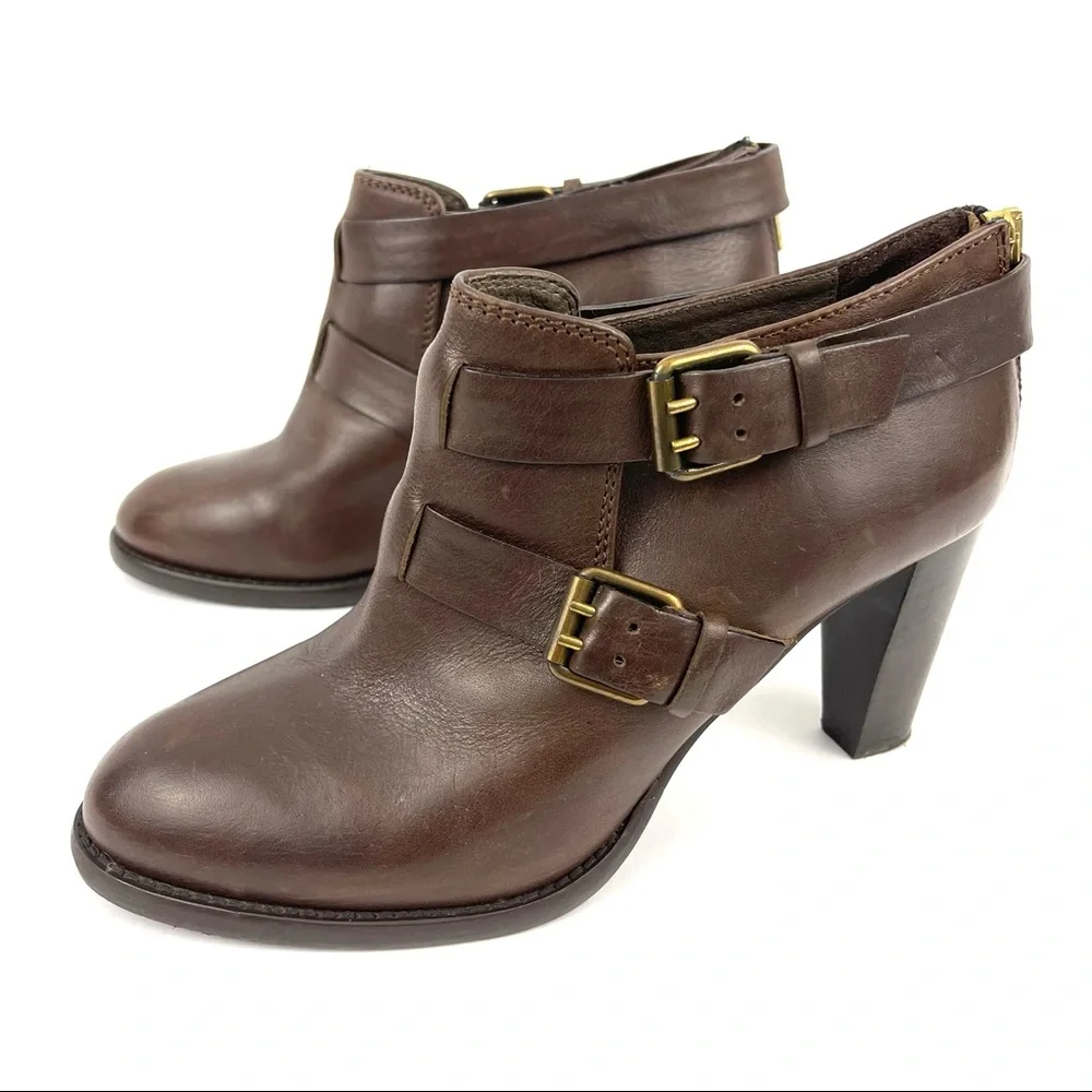 J. Crew Brown Leather Buckle Ankle Booties Made in Italy